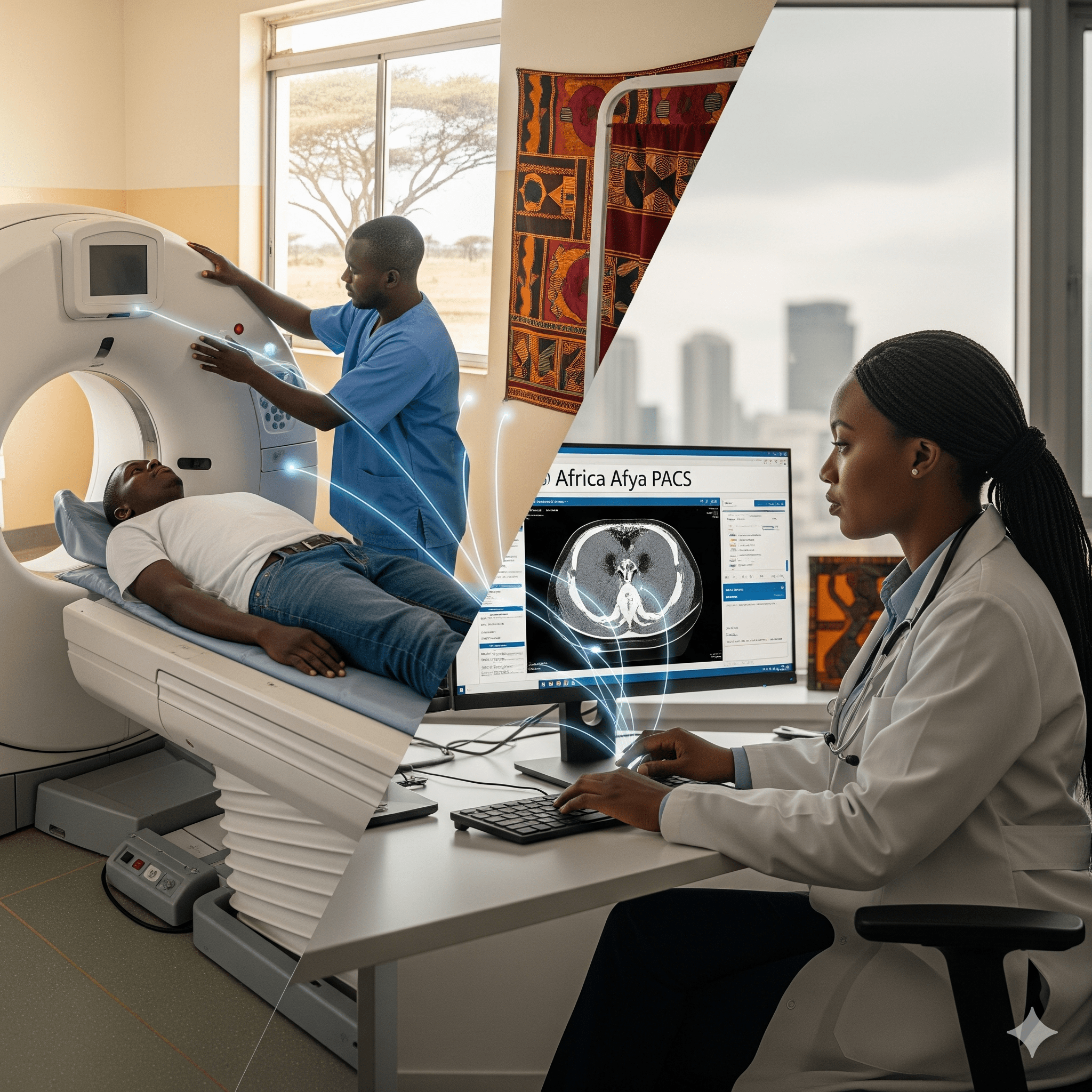 African patients undergoing CT scan in a remote hospital